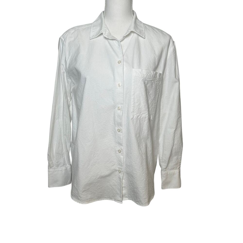 Quince womens white organic 100% cotton long sleeve relaxed oxford button down S